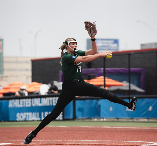 Montana Fouts representing the United States Women’s National Softball Team, where she has delivered dominant performances on the international stage, contributing to multiple gold-medal victories with a perfect earned run aver